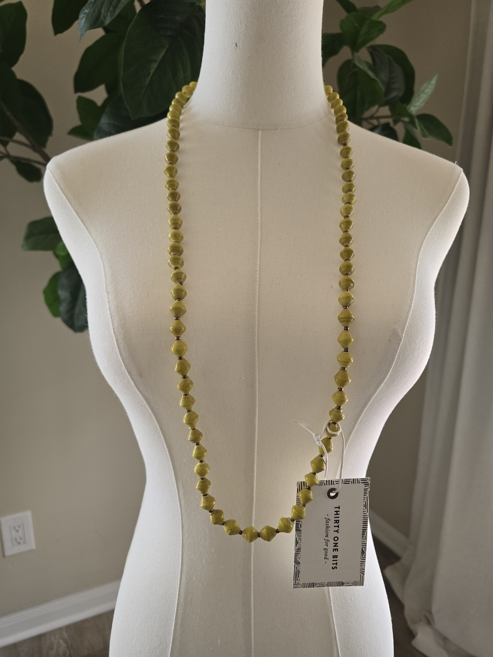 31 Bits Yellow/green Beaded Strand Necklace